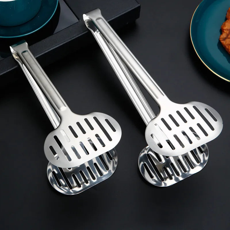 Axyaa Stainless Steel Food Tongs for BBQ Steak Bread & Kitchen Cooking