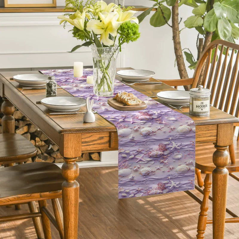 Axyaa Shell Starfish Pearl Coral Table Runner for Farmhouse Dining Décor
