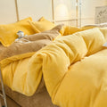 Axyaa Solid Flannel Bedding Set, Reversible Fleece Duvet Cover and Cozy Sheet with Pillowcases