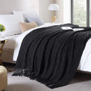 Cozy Knit Throw Blanket with Tassel, Black Lightweight Decorative Blanket for Couch and Bed by Axyaa