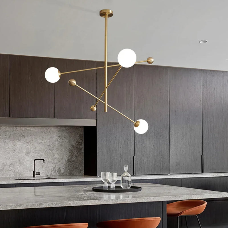 Axyaa Modern Glass Ball LED Ceiling Chandelier in Black Gold for Home Lighting