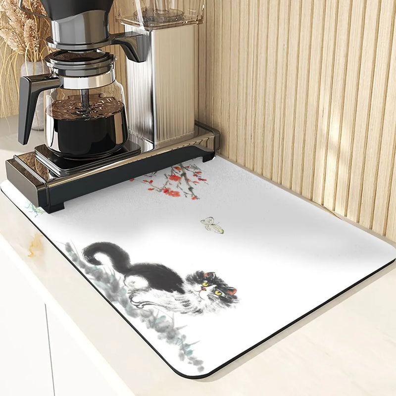 Silicone Coasters Set with Plant Ink Painting Pattern for Coffee Cups by Axyaa