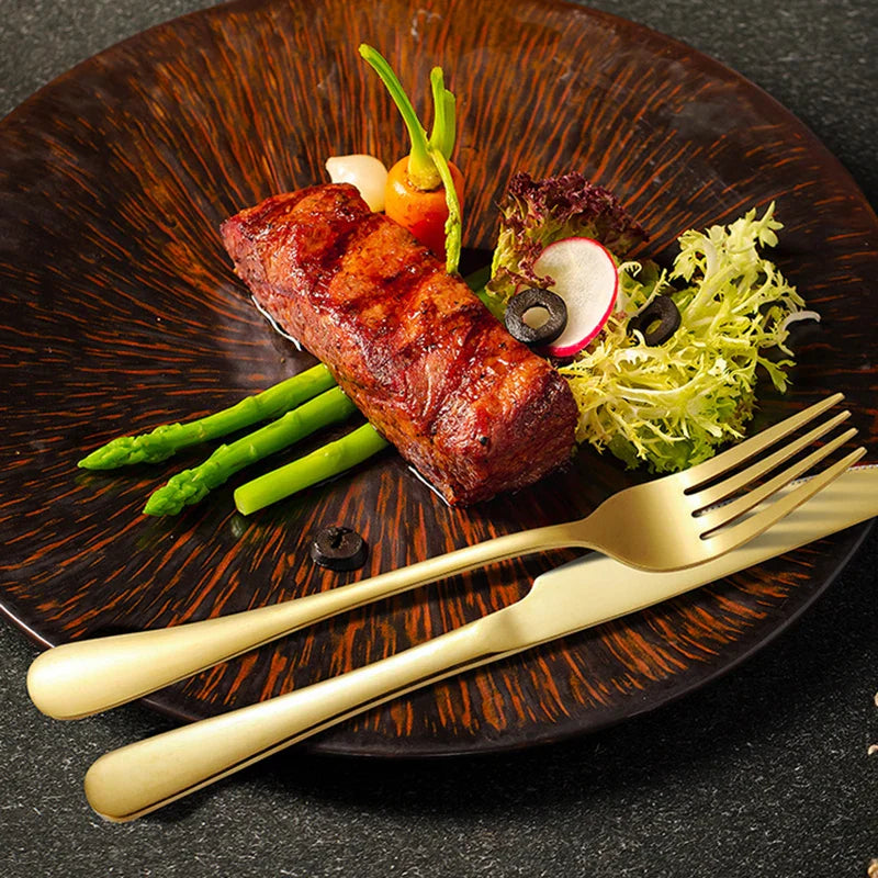 Axyaa Golden Stainless Steel Tableware Set - Knife Fork Spoon Steak cutlery