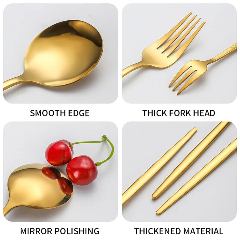 Axyaa Luxe Gold Stainless Steel Cutlery Set with Knife and Fork - Set of 48