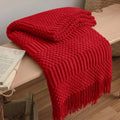 Axyaa Nordic Knit Throw Blanket with Tassel - Soft, Textured, Plaid Design