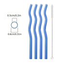Axyaa Glass Straws - 5Pcs Colorful, Eco-Friendly Wavy Design for Juice & Cocktails