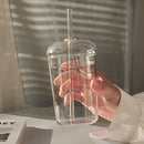 Axyaa 450ML Clear Glass Iced Coffee Cup with Lid and Straw, Stylish Transparent Drinkware