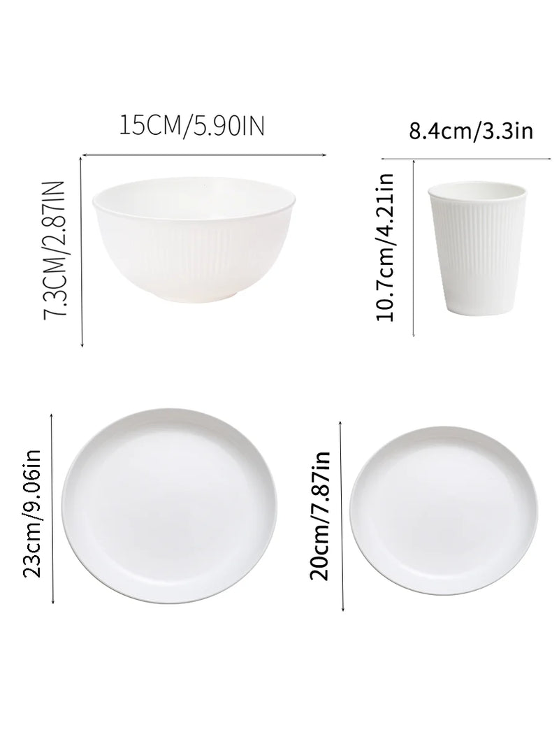 Axyaa 32pcs Reusable Plastic Cutlery Set, Wheat Bowls, Dessert Plates - Eco-Friendly Party Supplies