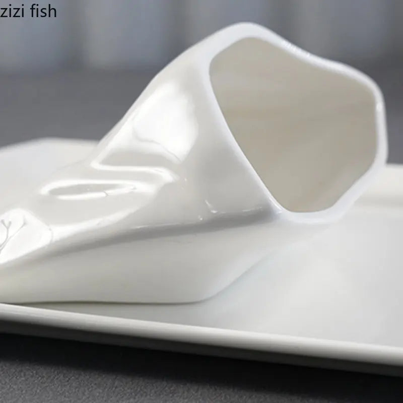 Axya Pure White Ceramic Snack Plate for French Fries, Desserts, Sushi, and More
