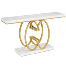 Axyaa Marble Gold Console Table, 55-Inch, Geometric Metal Base, Modern Entryway Sofa Table