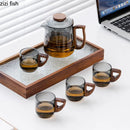 Axya Walnut Wood Glass Teapot Set Transparent Teacup Kungfu Tea Ceremony Set