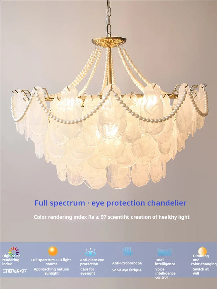 Axyaa Shell Crystal Chandelier: Elegant French Retro Lighting for Living, Dining, and Master Bedroom