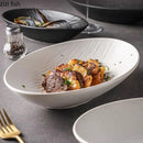 Axyaa Stone Pattern Ceramic Oval Salad Plate Fish Plate Soup Pasta Dish Tableware