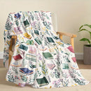 Axyaa Flannel Knitted Throw Blanket with Watercolor Books Wildflowers Pattern