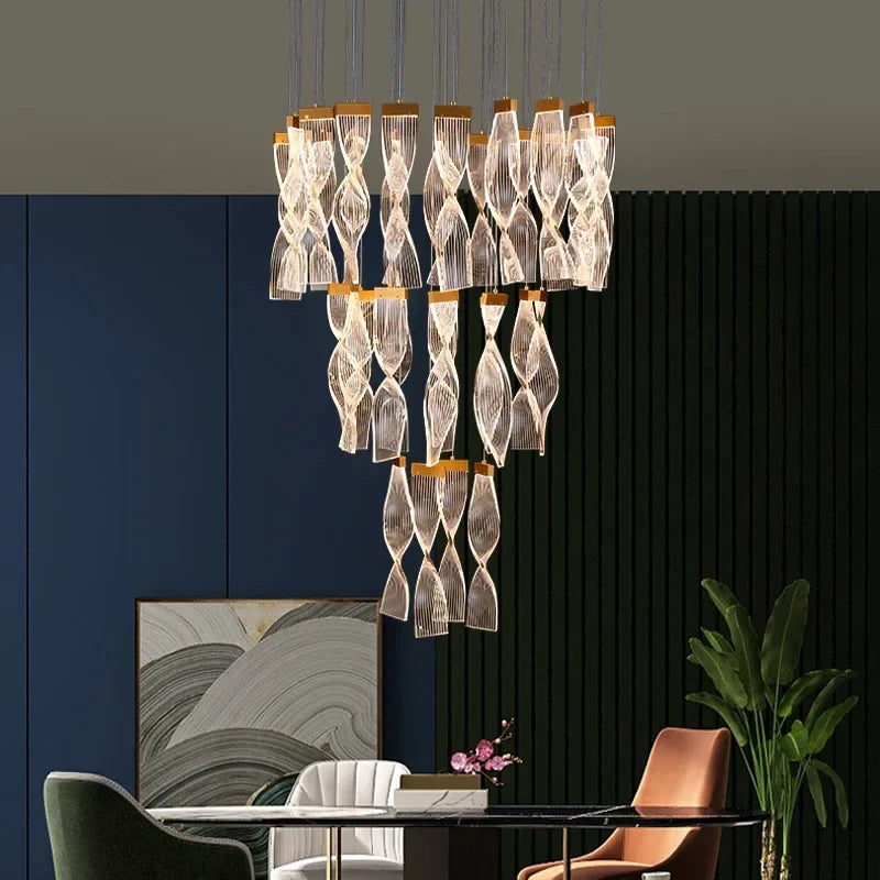 Axyaa Luxury LED Chandelier: Modern Design for Staircase, Hallway & Villa