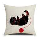 Axyaa Funny Cats Linen Pillow Cover 45x45cm - Farmhouse Decor & Office Throw Pillowcase