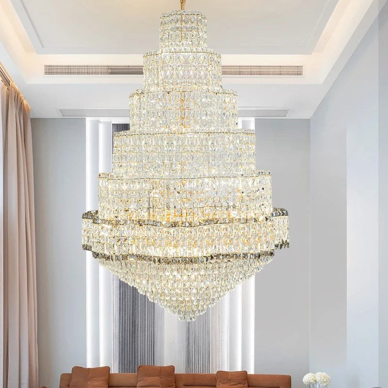 Axyaa Rotating Crystal Chandelier for Duplex Villa, Hotel, or Home - Luxury Stair Lighting
