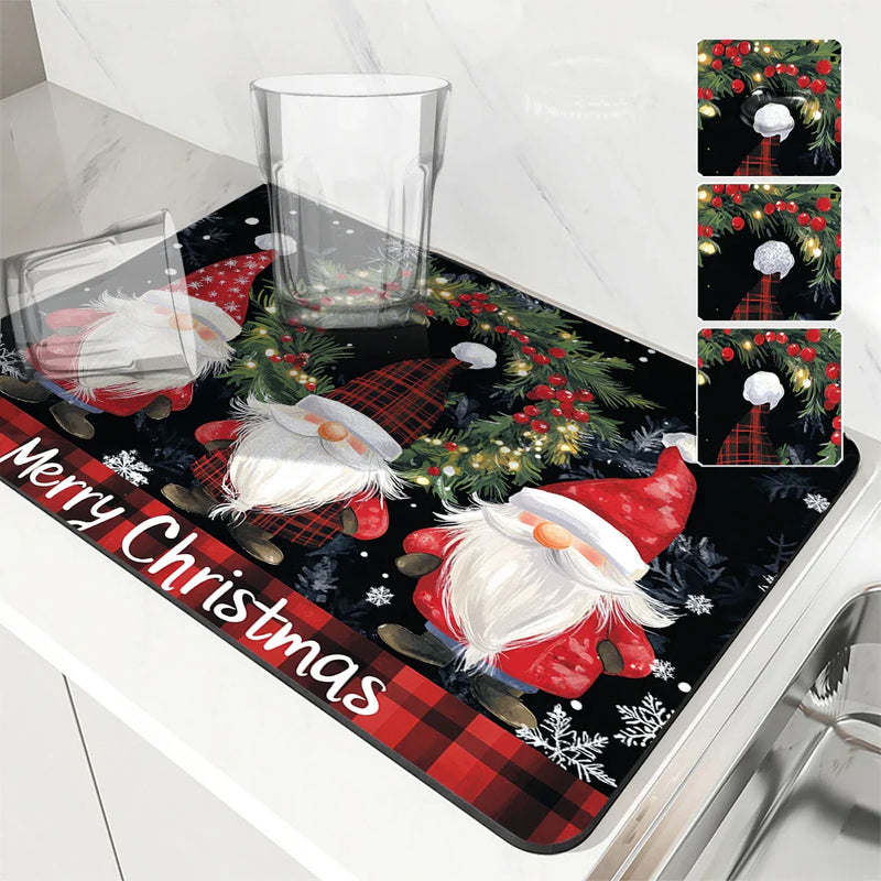 Christmas Pygmy Berry Drying Mat - Axyaa Absorbent Non-Slip Kitchen Counter Mat