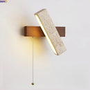 Axyaa Wood Yellow Travertine Stone LED Wall Lamp Wabi Sabi Design