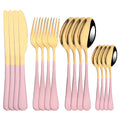 Axyaa 16-Piece Pink Gold Stainless Steel Cutlery Set - Dinnerware Flatware Tableware Kit