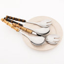 Axyaa 10pcs Bamboo Handle Cutlery Set Stainless Steel Kitchen Tableware