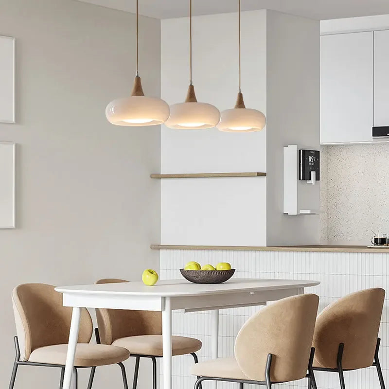 Axyaa Wooden Art Glass Chandelier LED Pendant Lights for Home Decor