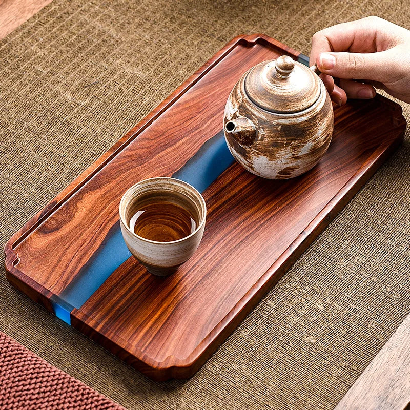 Axya Retro Tea Tray Set - High-Grade Resin & Wooden Snack Table