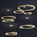 Axyaa Gold Crystal Pendant Lights Dimmable Luxury LED Irregular Ring