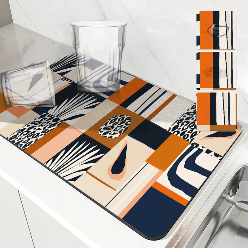 Axyaa Coffee Mat: Quick Dry Kitchen Drying Mat for Draining, Flowers Fruits Design