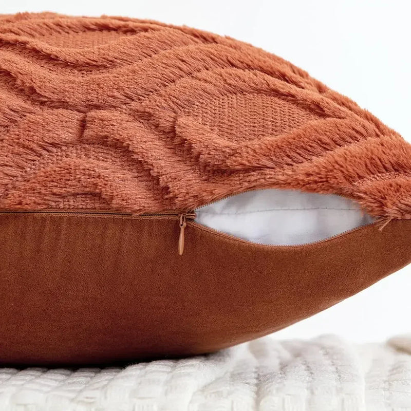 Axyaa Rust Orange Plush Wool Throw Pillow Cover 45x45CM for Sofa Living Room