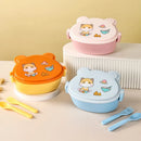 Axyaa Cat Shaped Double Layer Bento Box with Utensils and Microwave-Safe Features