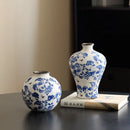 Axyaa Blue White Porcelain Gourd Vase Teapot Flower Arrangement Chinese Retro Bottle