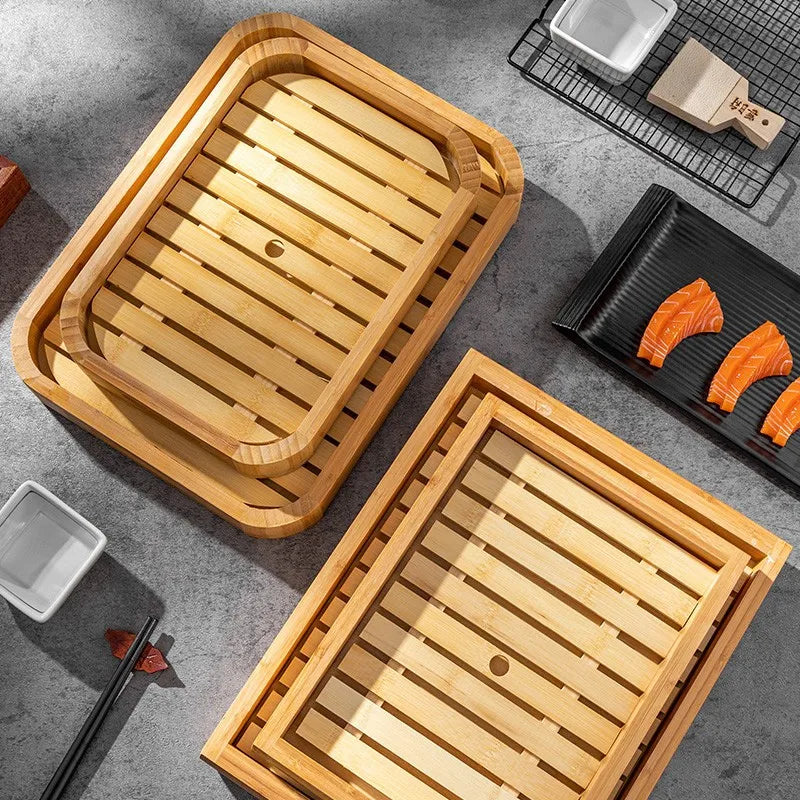 Axya Bamboo Seafood Sushi Sashimi Platter Plate Ice Container Shrimp Restaurant