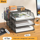 Axyaa Stackable Desk Organizer for Office - Black, 4-Tier Tray for Paper and Accessories