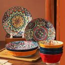 Axyaa Bohemian Ceramic Plate Set - 7 Piece High-Value Dessert & Spaghetti Bowl