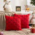 Axyaa Holiday Rabbit Fur Quilted Christmas Tree Pillowcase - Red Green Embroidered Sofa Cushion Cover
