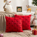 Axyaa Holiday Rabbit Fur Quilted Christmas Tree Pillowcase - Red Green Embroidered Sofa Cushion Cover