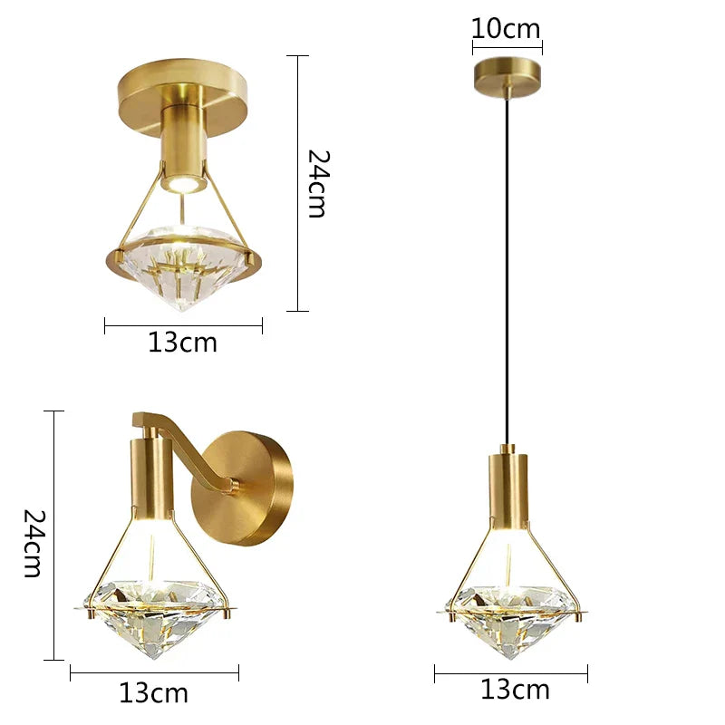 Axya Diamond Crystal Wall Lamp - Modern LED Sconce for Bedroom, Living Room, Staircase