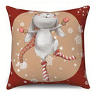 Axyaa Christmas Rabbits & Festive Characters Pattern Cushion Cover for Sofa, Bedroom, Car