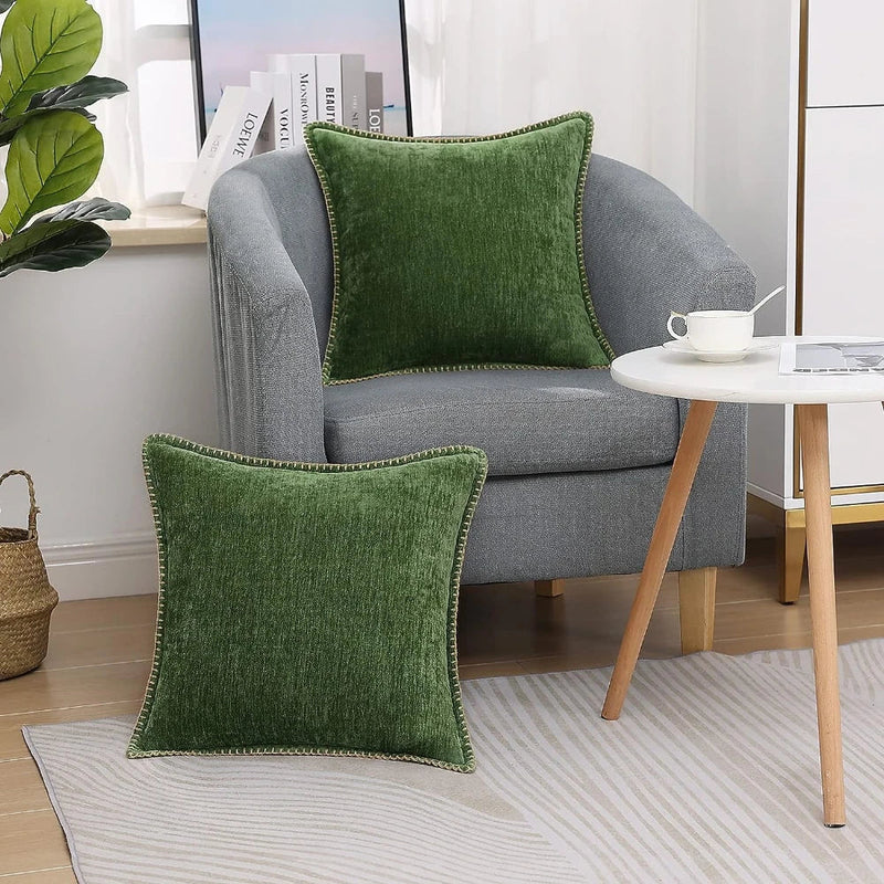 Luxurious Chenille Green Cushion Cover for Sofa Home Decor by Axyaa