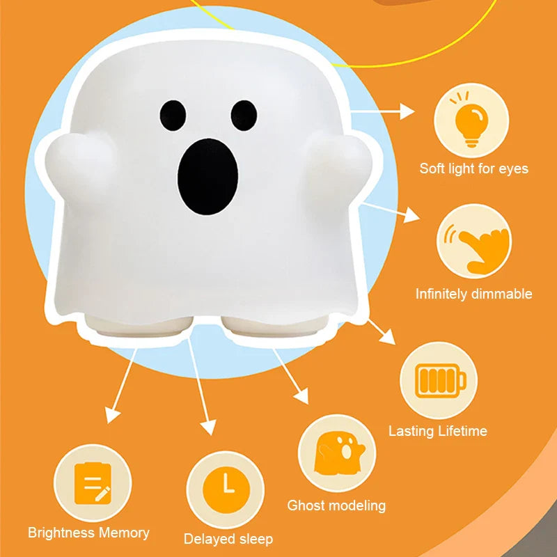 Axyaa Boo Ghost Silicone Lamp: Touch Sensor Dimmable LED Night Light, Rechargeable