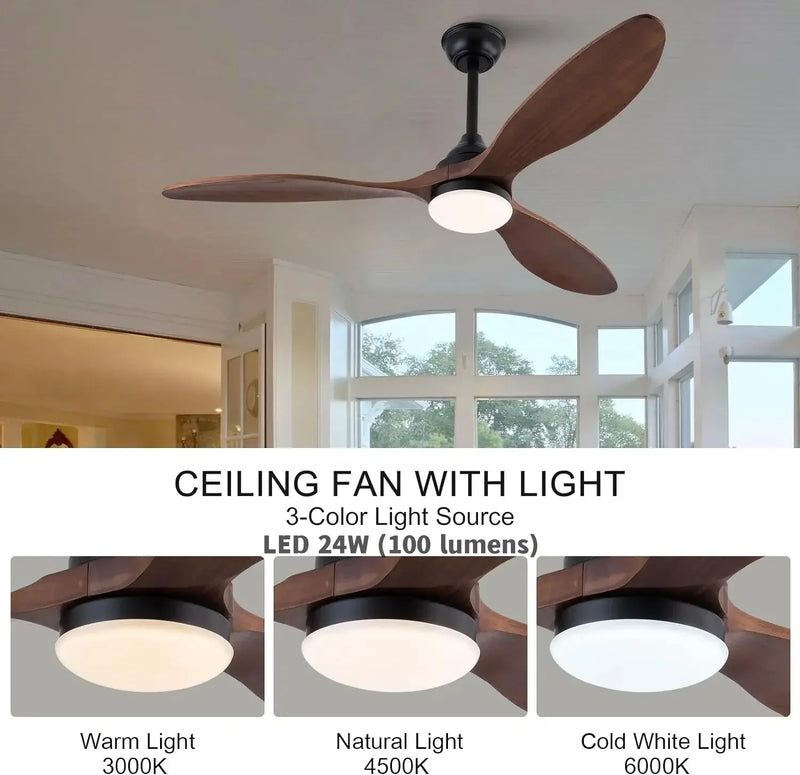 Axyaa 52" Wood 3-Blade Ceiling Fan Light Remote Control for Bedroom Living Room