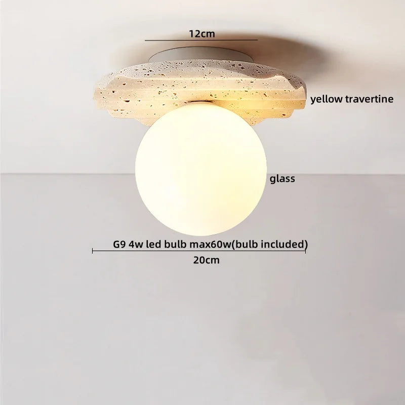 Axyaa Nordic LED Stone Ceiling Lamp - Yellow Travertine Finish