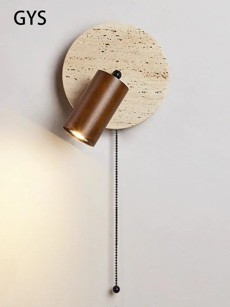 Axya Walnut Log Wood Stone Round Rotatable LED Spot Lights