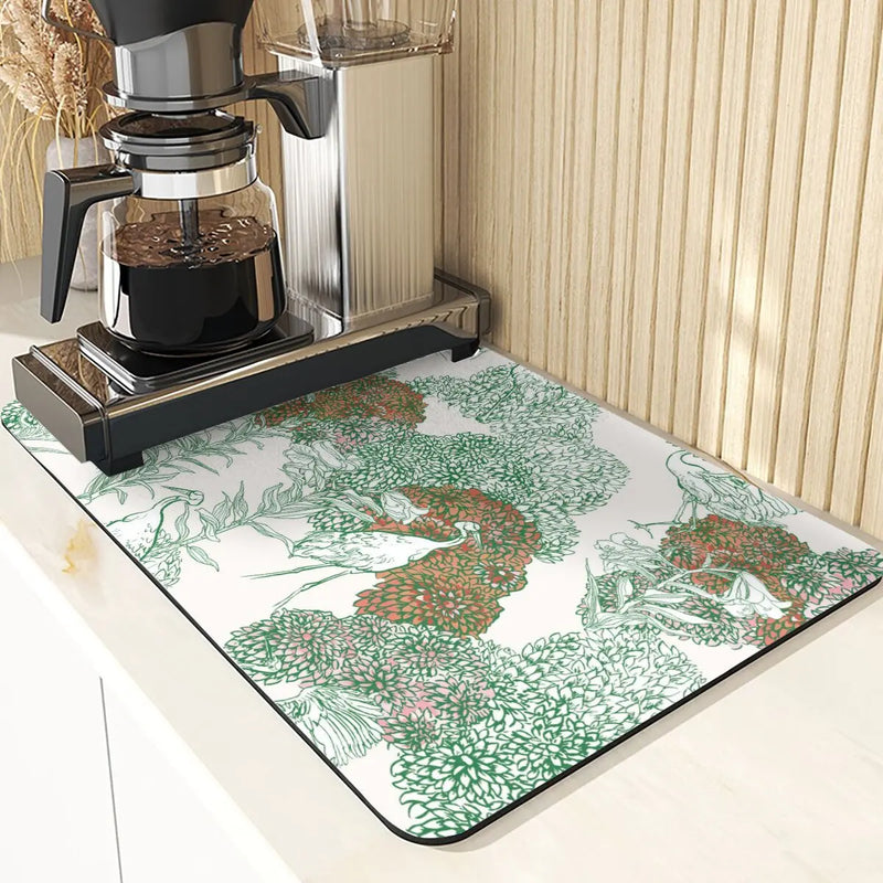 Axyaa Plant Pattern Drying Mat: Kitchen & Table Essential