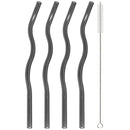 Axyaa Wavy Glass Straws Set with Brush, Colorful Drinkware for Kitchen, Party, Bar