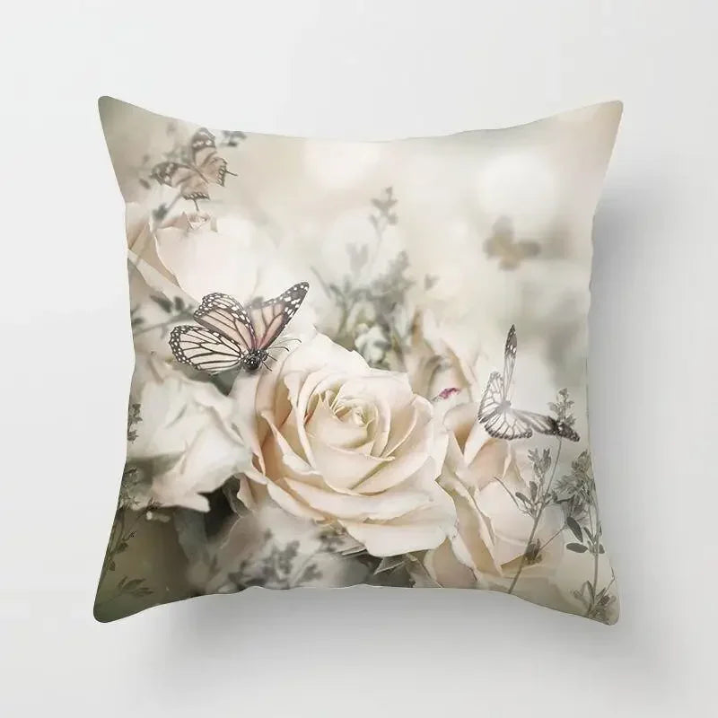 Axyaa Butterfly Flower Polyester Cushion Cover