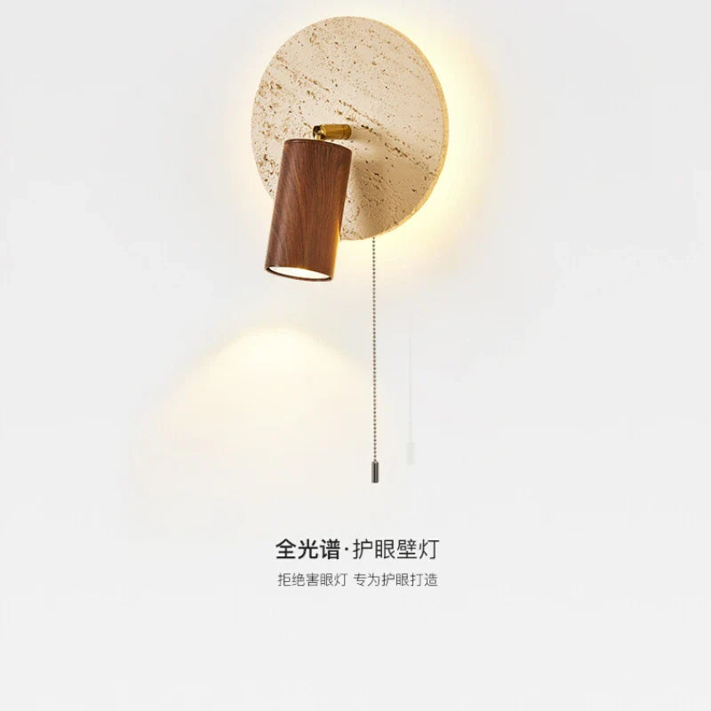 Axyaa Round Stone LED Reading Light Walnut Log Wood Color