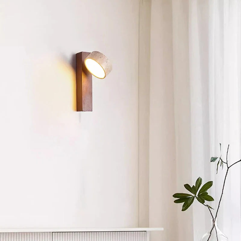 Axyaa Rotatable LED Wall Light with Natural Stone, Wood Sconce for Bedroom and Parlor