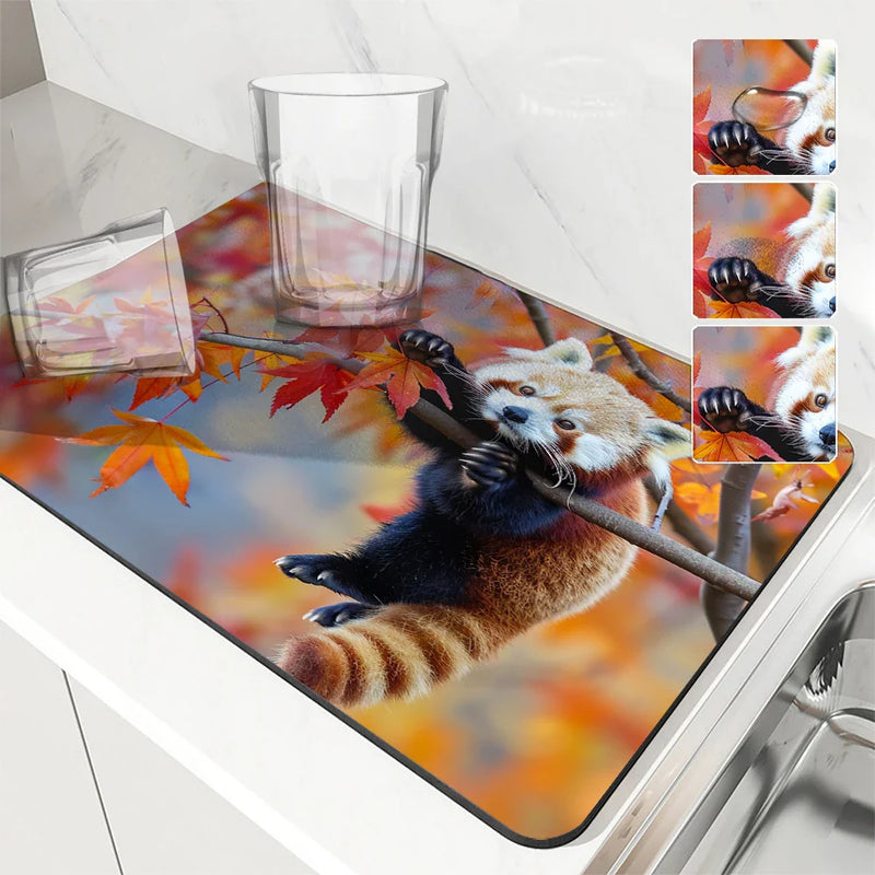 Axyaa Autumn Red Panda Maple Leaf Drying Mat
